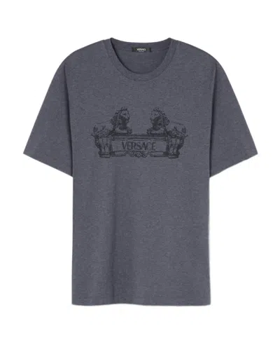 VERSACE VERSACE CARTOUCHE PRINTED CREWNECK T-SHIRT
