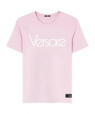 VERSACE VERSACE LOGO-EMBROIDERED CREWNECK T-SHIRT