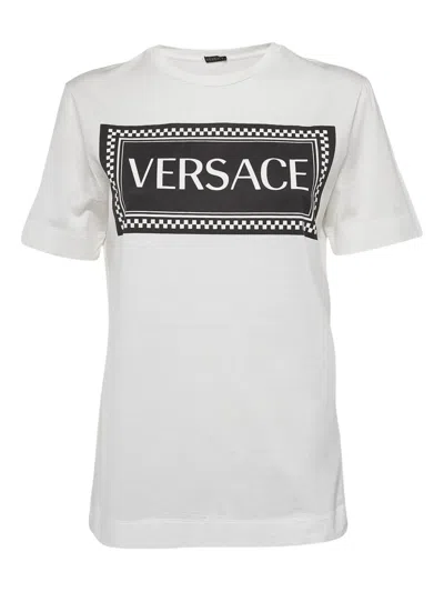 Pre-owned Versace Logo-print Cotton T-shirt In White