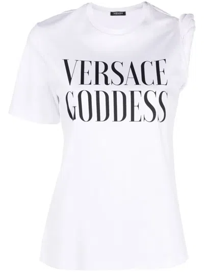 Versace Goddess-print T-shirt In White