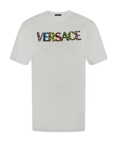 Versace Logo-print Cotton T-shirt In White