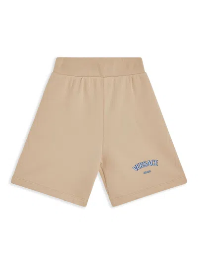 Versace Kids' Logo-print Cotton Track Shorts In 中性色