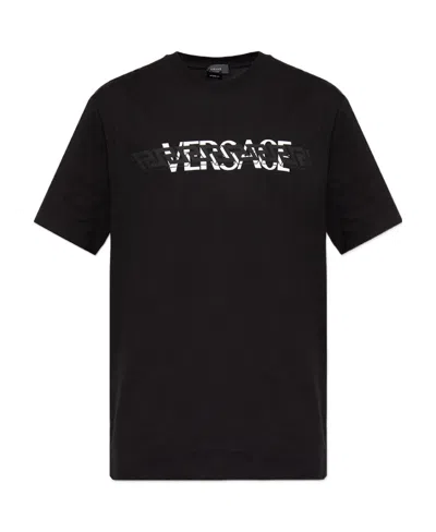 Versace Logo-print Crew-neck T-shirt In Black