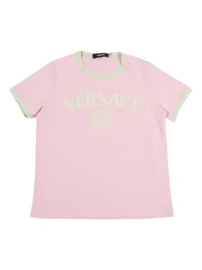 Versace Kids' Logo-print Crew-neck T-shirt In Pink