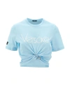 Versace 1978 Re-edition Logo Safety Pin Crop Graphic T-shirt In Blue