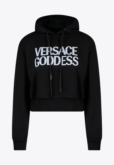 VERSACE LOGO PRINT CROPPED HOODED SWEATSHIRT
