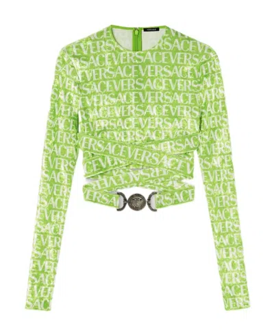 Versace Logo-print Cropped Top In Green