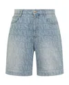 Versace All-over Logo Denim Shorts In Gray