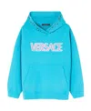 Versace Logo-print Detail Hoodie In Blue