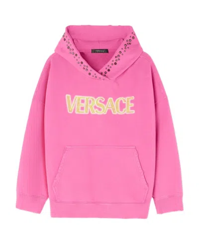Versace Logo-print Detail Hoodie In Pink