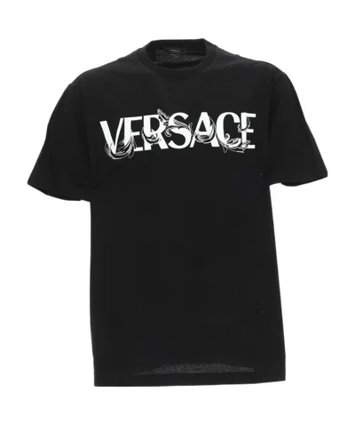 Versace Logo-print Detail T-shirt In Black