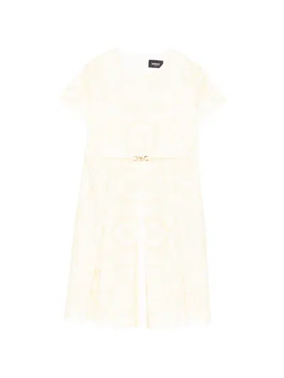 Versace Kids' Logo Print Dress In Neutral