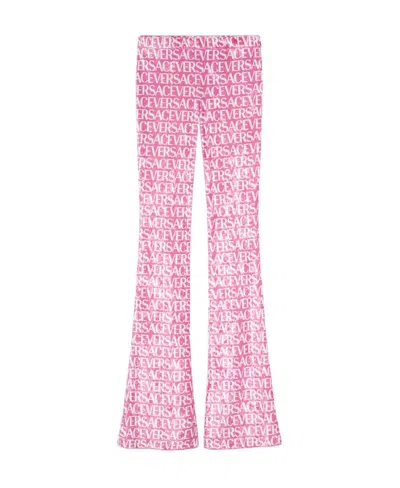 Versace Logo-print Flared Trousers In Pink