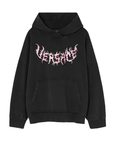 Versace Logo-print Hooded Sweatshirt In Black