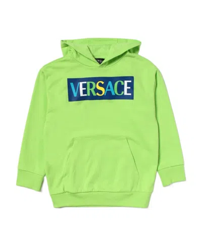 Versace Logo-print Jersey-fleece Hoodie In Green