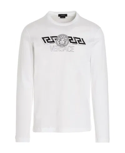 Versace Logo Print Long-sleeved T-shirt In White