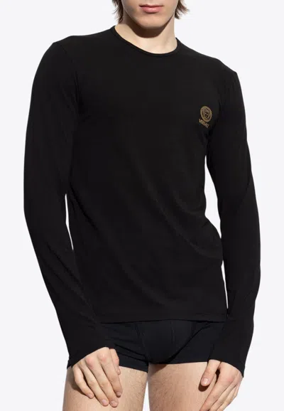 Versace Logo-print Long-sleeved Undershirt In Black