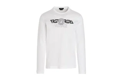 Pre-owned Versace Logo Print Long Sleeves T-shirt White