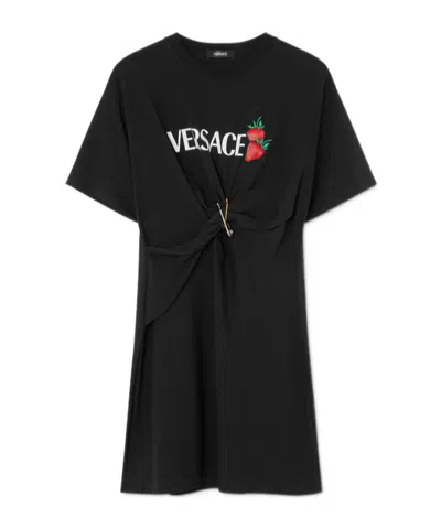 Versace Safety Pin Embroidered Mini T-shirt Dress In Black
