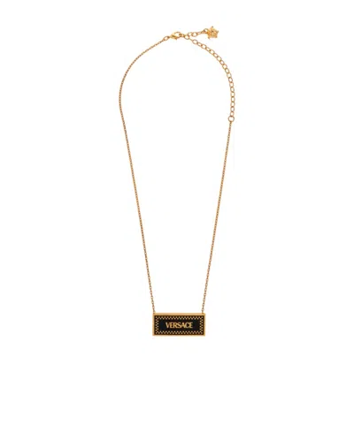 Versace Logo-print Necklace In Yellow
