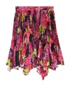 Versace Multicolor Asymmetric Pleated Mini-skirt With Logo Orchid Print In Polyester Woman In Red