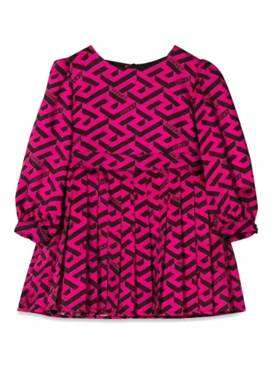 Versace Babies' Logo-print Pleated Dress In Pink