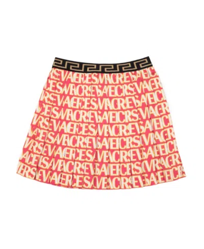 VERSACE LOGO-PRINT PLEATED MINISKIRT