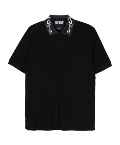 Versace Logo-print Polo Shirt In Black