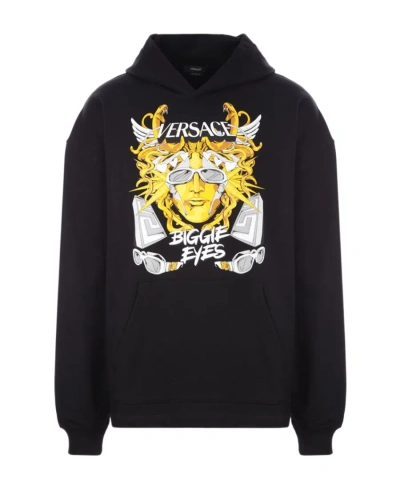 Versace Logo-print Pullover Hoodie In Black
