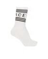 Versace White And Black Logo Stripe Intarsia Cotton Blend Socks In White