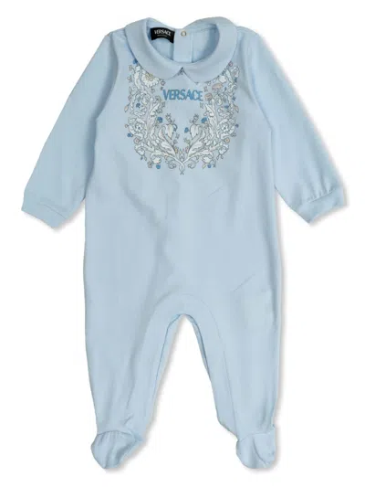 Versace Babies' Logo-print Romper In Blue