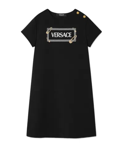 Versace Logo-print Shift Dress In Black