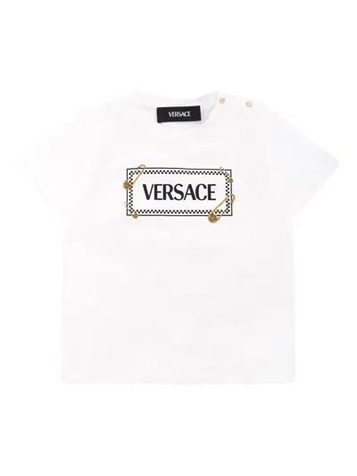Versace Babies' Logo-print Short-sleeve T-shirt In White