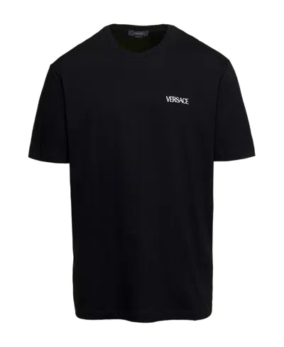 Versace Logo-print Short-sleeve T-shirt In Black