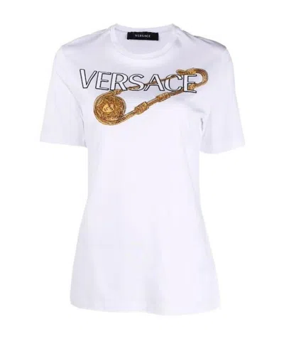Versace Logo-print Short-sleeve T-shirt In White