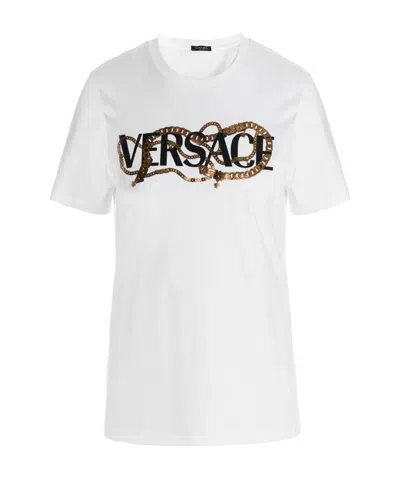 Versace Logo-print Short-sleeve T-shirt In White