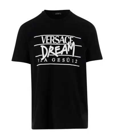 Versace Logo-print Short-sleeved T-shirt In Black