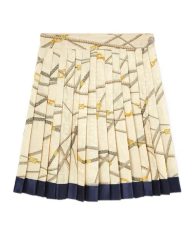 VERSACE VERSACE HIGH-WAIST LOGO-PRINTED PLEATED SKIRT