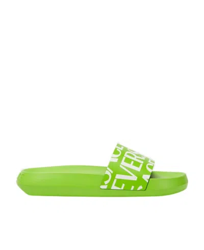 Versace Logo-print Slides In Green