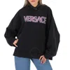 Versace Stud-embellished Logo Cotton Hoodie In Black