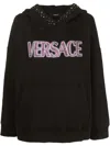 Versace Stud-embellished Logo Cotton Hoodie In Black