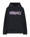 Versace Stud-embellished Logo Cotton Hoodie In Black