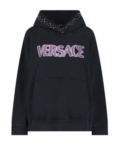 VERSACE VERSACE LOGO PRINTED EMBELLISHED HOODIE