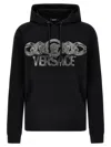 Versace Intricate Logo Print Sweatshirt With Kangaroo Pocket In Black
