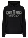 Versace Intricate Logo Print Sweatshirt With Kangaroo Pocket In Black