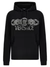 Versace Intricate Logo Print Sweatshirt With Kangaroo Pocket In Black