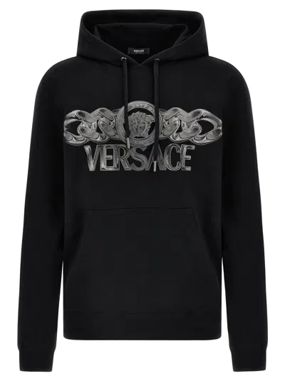 Versace Logo Print Sweatshirt Sweaters And Cardigans In Black