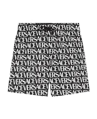 Versace Logo-print Swim Shorts In Black