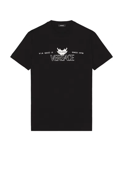 Versace Cotton Jersey T-shirt Logo Print In Black