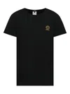 Versace Black Crewneck T-shirt With Medusa Logo Print In Stretch Cotton Man In Black